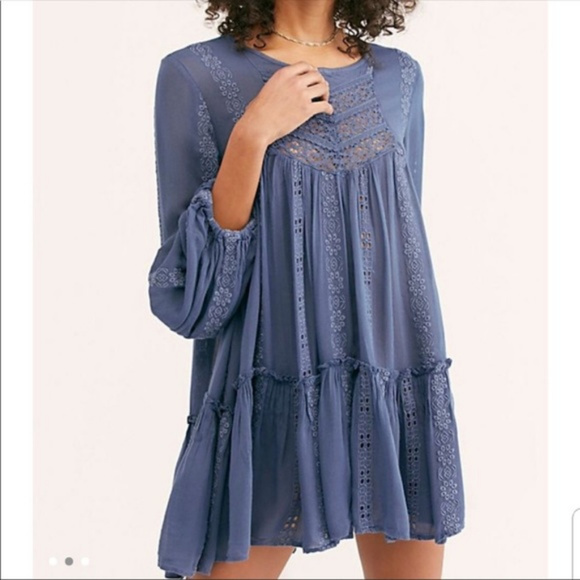 Free People Tops - NWT Free People Kiss Kiss Lace Eyelet Blue Tunic